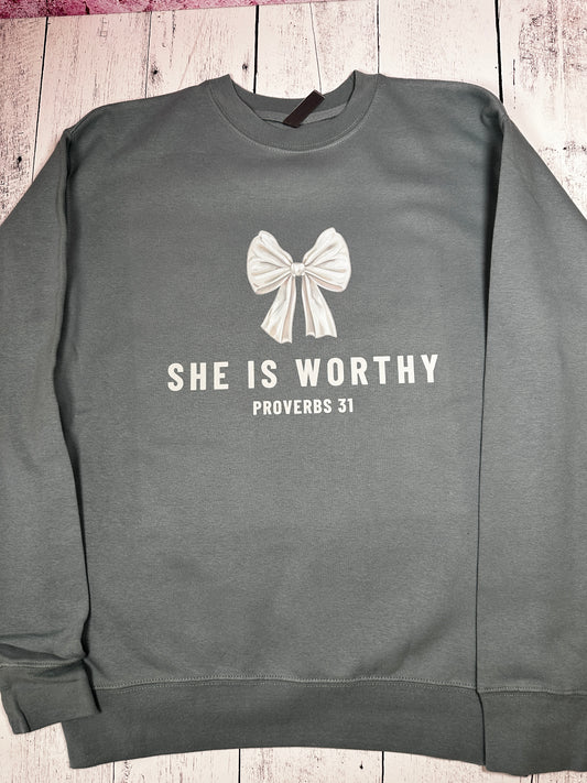 She Is Worthy” Proverbs 31 Sweatshirt