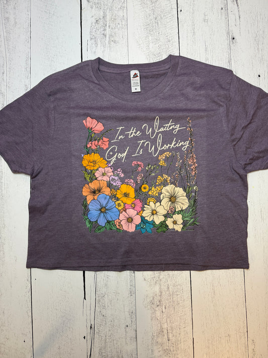 In the Waiting, God Is Working – Floral Crop Tee
